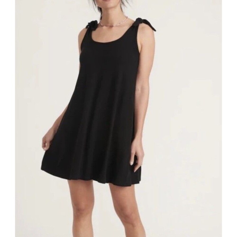 Marine Layer Womens M Black Lexi Rib Tie Mini Dress Tencel Blend